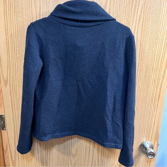 Dark Blue Wrap Front Top w/ Buttons & Cowl Neck Approx Size Medium - Picture 2 of 7